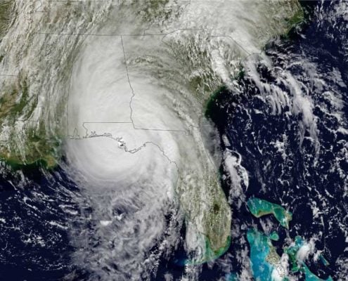An image of Hurricane Michael making landfall October 11, 2018. Photo courtesy of NASA.