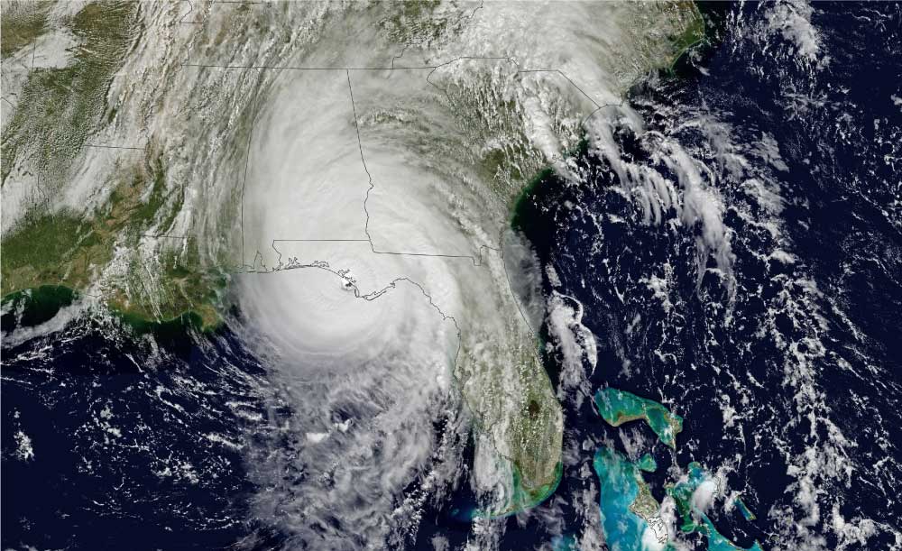 An image of Hurricane Michael making landfall October 11, 2018. Photo courtesy of NASA.